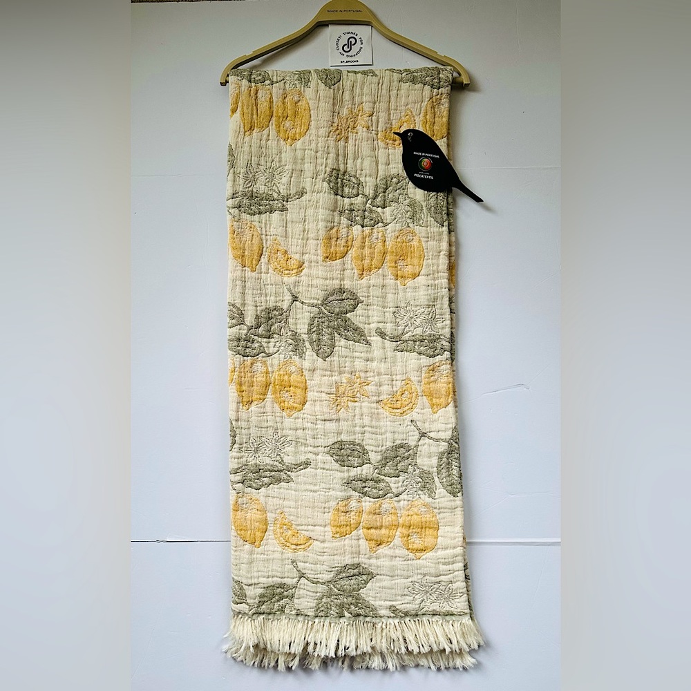 🎁Piscatextil Lemon Print Cotton Throw Blanket 50x70 Made in Portugal